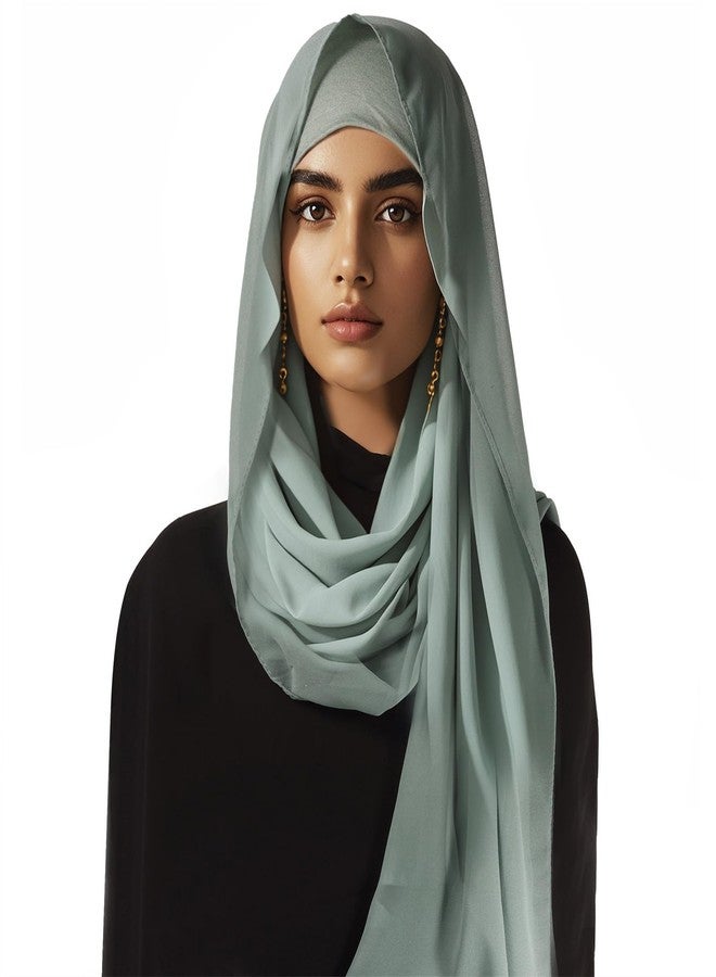 HURESON Chiffon Hijab with Undercap Solid Color Muslim Hijabs Scarf Head Wraps Long Hijabs For Women (Green) - Image 4